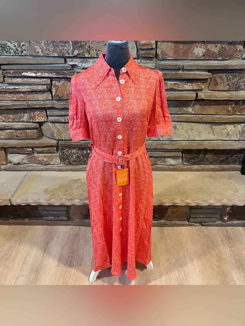LK Bennett London Dr Valerie Coral Button-Front Belted Shirt Midi Dress